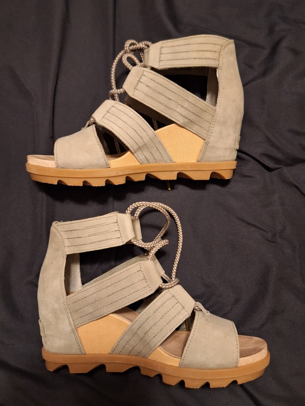 Sorel Joanie II lace up wedge sandals.